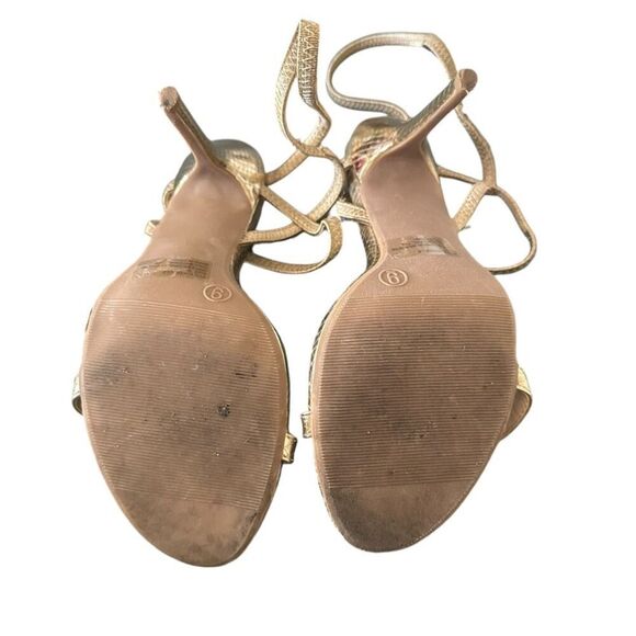 Lulu’s Adelle Light Gold Snake Embossed Ankle Strap Heels Women's 9 Gold - Picture 12 of 12
